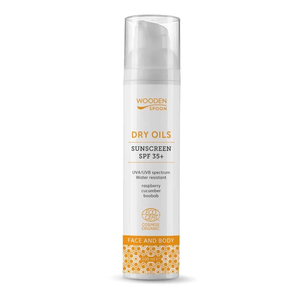 Opalovací mléko na obličej a tělo se suchými oleji SPF 35+ Wooden Spoon